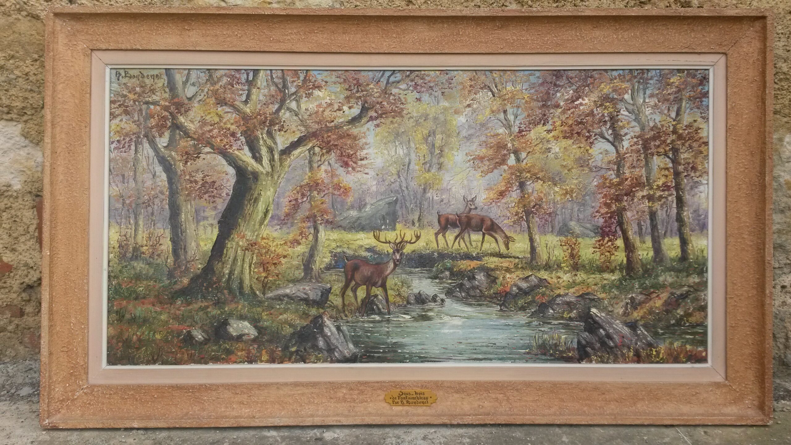 Peinture Tableau, Pastel Huile sur toile de R. Sous bois de