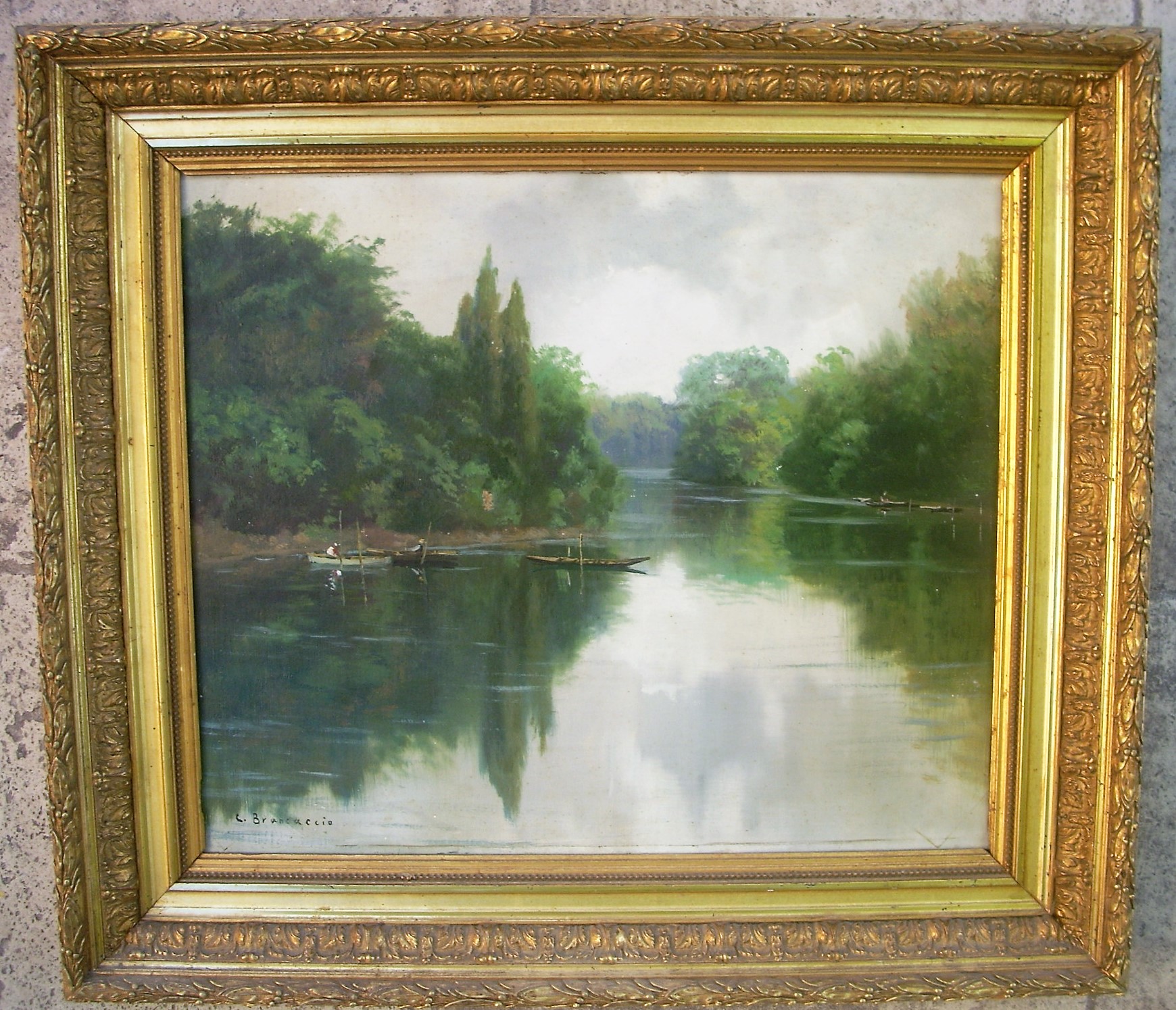 Peinture Tableau, Pastel huile sur toile » bord de Marne » signée C